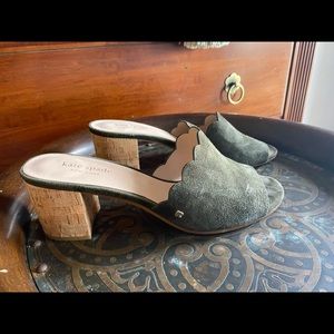 Kate Spade 9.5, 2in cork heel, Olive green suede sandal